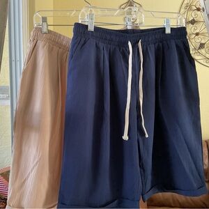 Women’s Elastic Waist Drawstring Shorts - Navy & Kaki